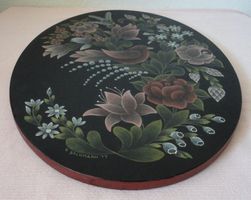 Ovale Holzplatte handbemalt 45cm x 34cm x 1,5cm 1970er Jahre