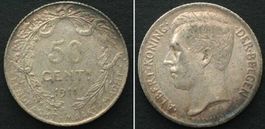 BELGIEN 50 Centimes 1912 - DES BELGES - ALBERT I Silber unz-