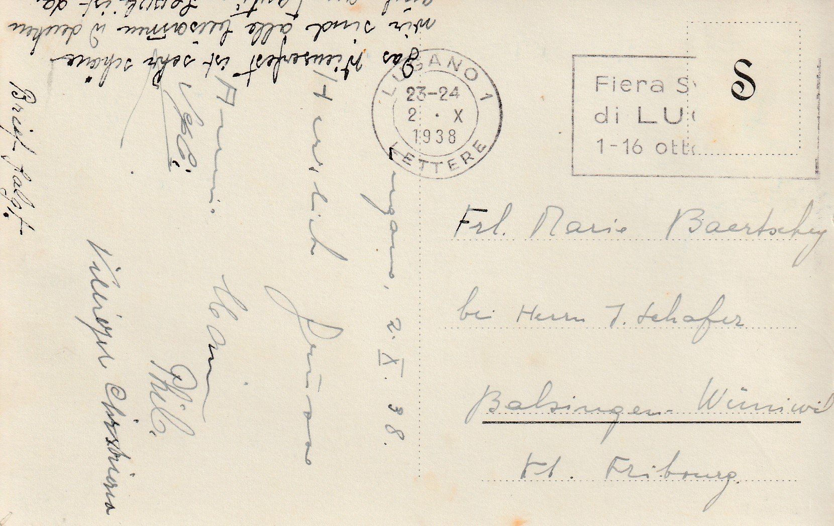 Cartoline postali: AK Lugano gel. 2.10.1938 – Usato da Fribourg venduto da schnalla92 1
