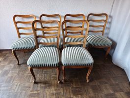 6x alte Louis XV Stühle Holz Samt gepolstert