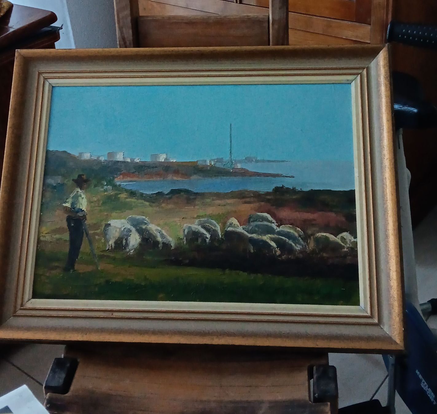 Dipinti: Quadro a olio vintage con paesaggio marittimo e pastore – Usato da Carena venduto da gra_yz7p