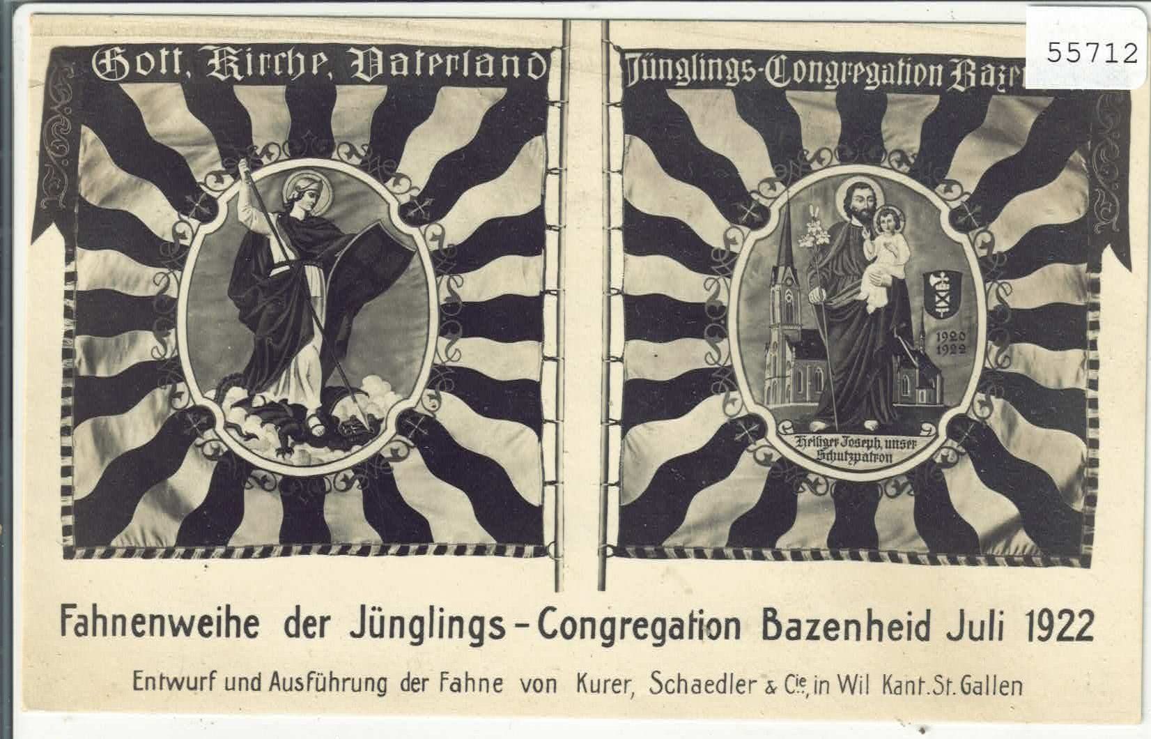 Cartoline postali: Fahnenweihe der Jünglings-Congregation Bazenheid Juli 1922 – Usato da Ettingen venduto da Kartenplanet