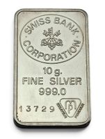 Swiss Bank Silberbarren 10g 999.0 nummeriert Vintage