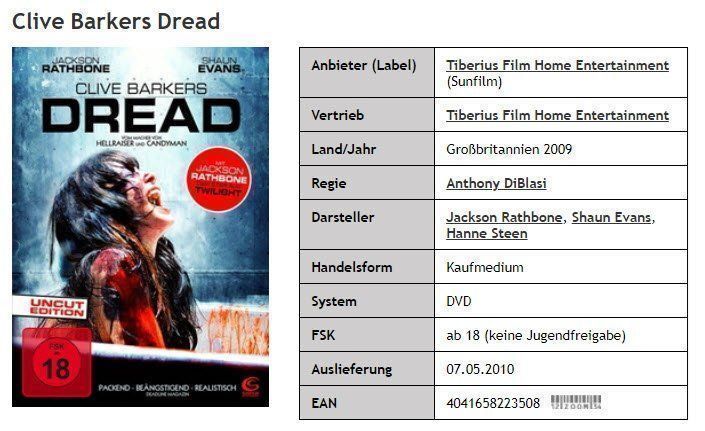 Tutti i DVDs: Clive Barkers Dread (DVD) – Usato da Buchrain venduto da Sssschaller