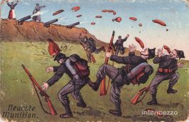 Militär // ca. 1910 Neueste Munition Soldaten Würste Humor