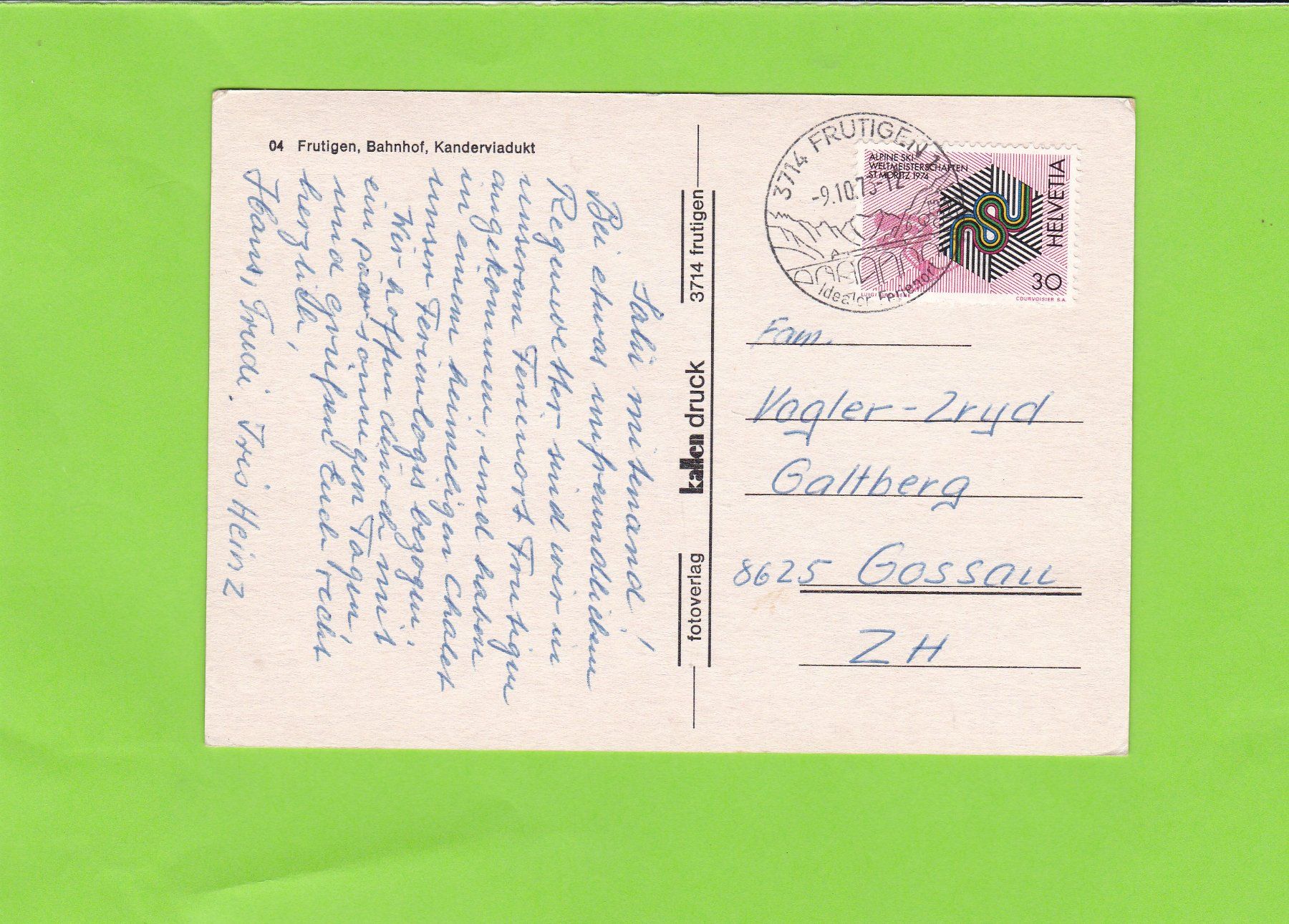 Cartoline postali: Frutigen mit Bahnhof – Usato da St. Peterzell venduto da neckertal 1