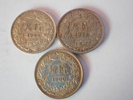 3 x 50 Rp. silber 1944/48/60