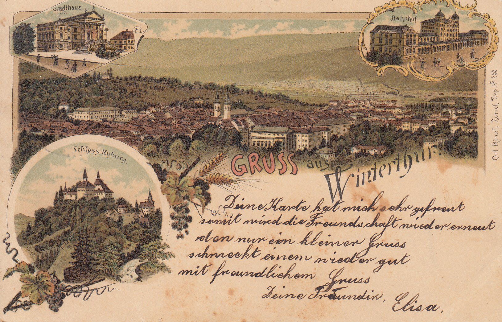 Cartoline postali: Winterthur, ST Brütten 1899 – Usato da Bürglen TG venduto da StampGraf