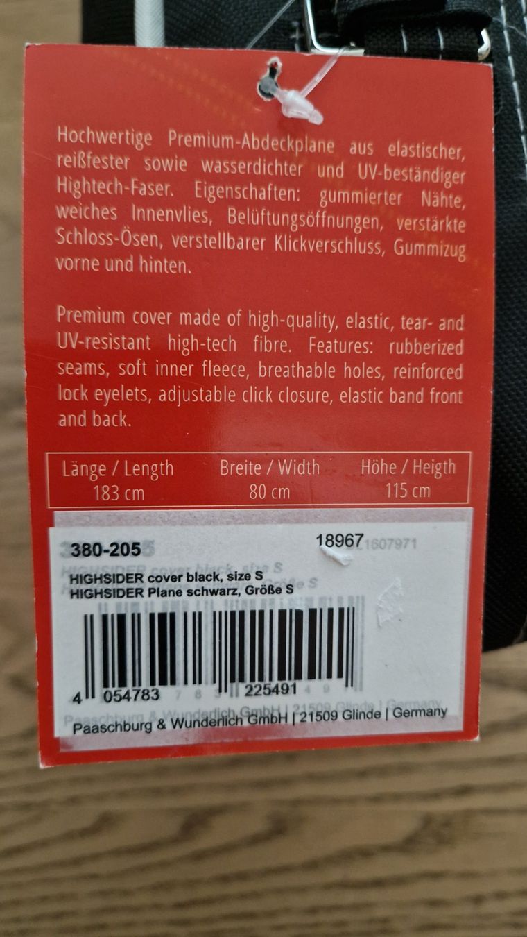 Alle Motorradersatzteile: HIGHSIDER Motorrad Abdeckplane schwarz Grösse S neu – Neu und originalverpackt aus Adliswil von Erika_NL 2