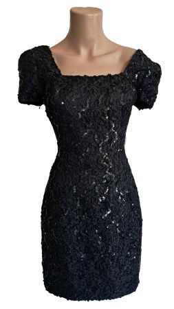 Etuikleid schwarz Pailletten Designerkleid Gr.36 Abendkleid