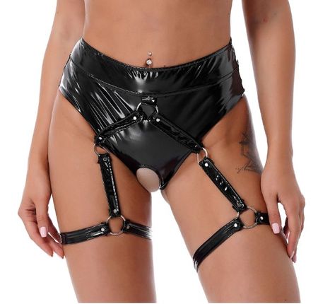 NEUES Damen Lack Straps - Panty schwarz Gr. S - 223238