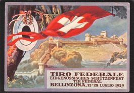 Eidg. Schützenfest  Bellinzona  1929 , Off. Stempel u. Karte