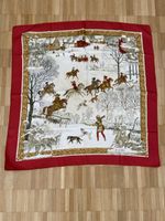Hermès Paris "L'Hiver" Vintage Silk Scarf Red White 90cm