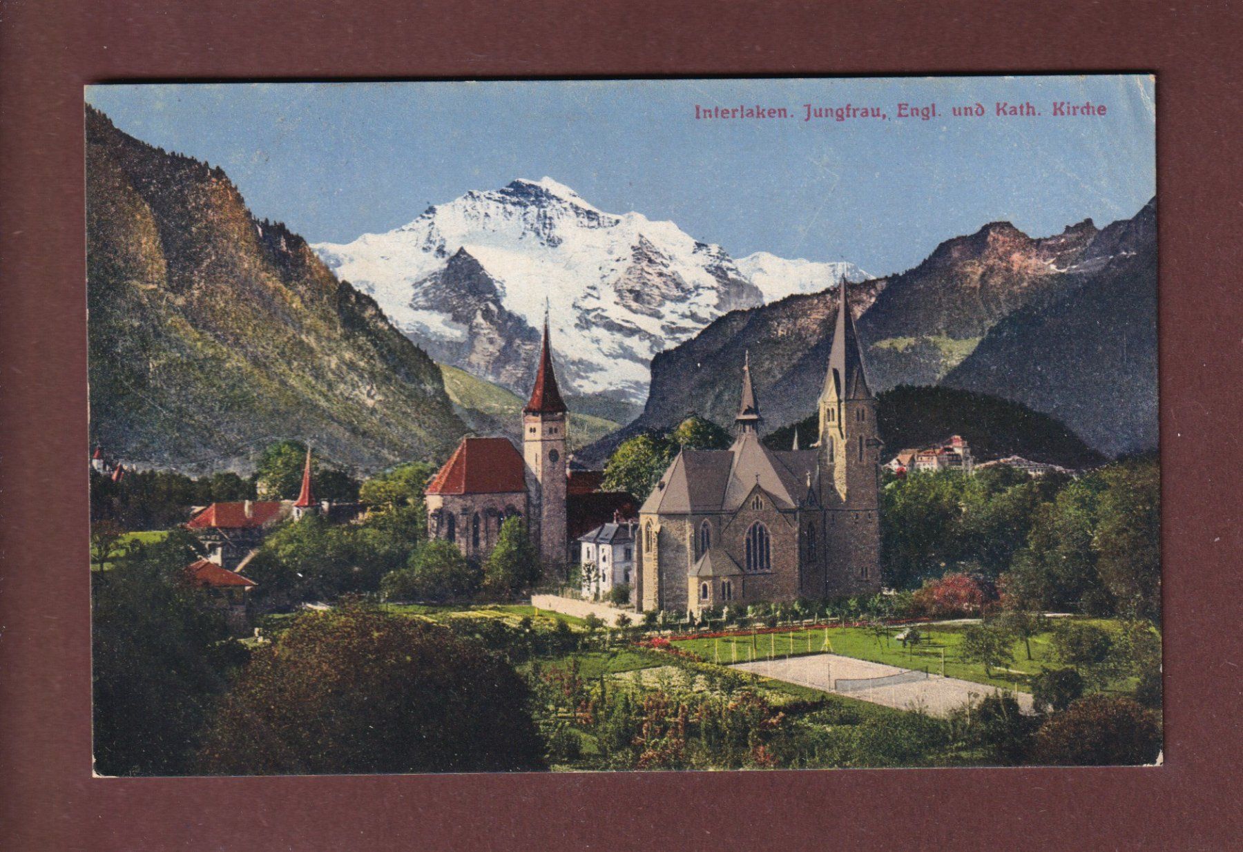 Cartoline postali: INTERLAKEN - Beide Kirche - Jungfrau - 1919 – Usato da Pully venduto da nicecards-shop