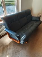 Ledersofa drei Sitzer dunkelblau mit Holzrahmen gebraucht