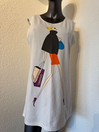 Ärmelloses Damen Minikleid mit Fashion-Illustration Gr L