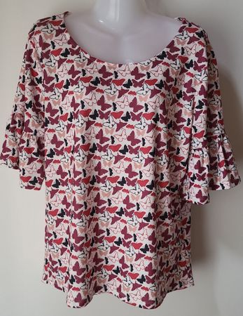 Damen Bluse Schmetterlingsmuster kurzarm Grösse L