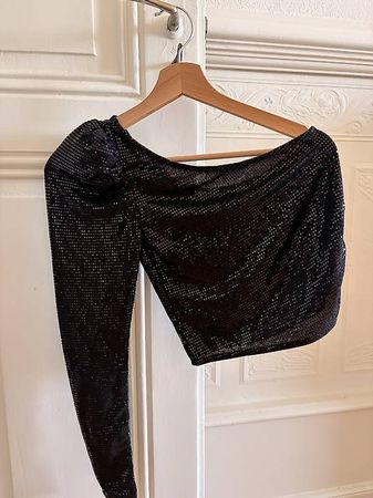 Top asymétrique noir à sequins Even&Odd  une manche