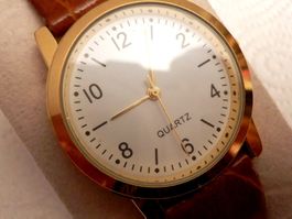 Quartz Uhr, No Name, Herren, 35mm, Gehäuse vergoldet. läuft.