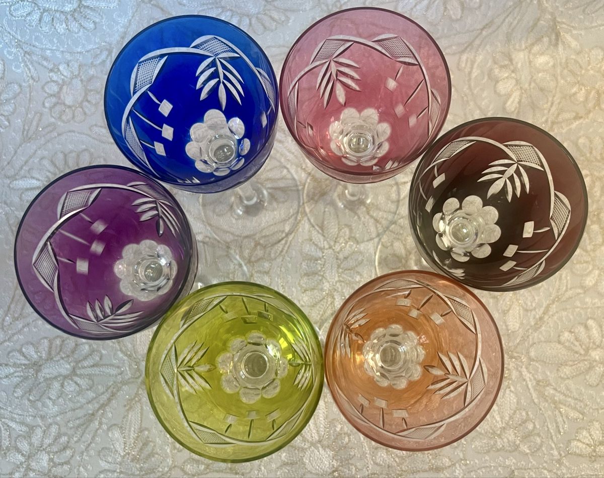 Bicchieri: 6 verres à vin cristal taillé, double couches, multicolore – Nuovo (secondo la descrizione) da Genève venduto da DELIRBEADS 3