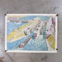 Schulwandbild 85, Fluss-Schleuse, Werner Schaad, 50er