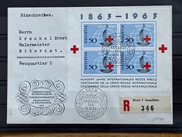 Ersttag 1963, Hundert Jahre Rotes Kreuz, Bogen auf Brief