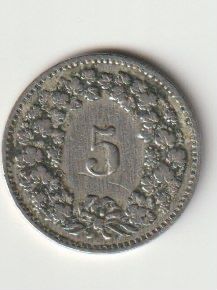 Alle Münzen: Schweiz 5 Rappen  1888 Cu Ni – Gebraucht aus Thun von rosala 1