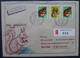 PJ 1966, FDC, Eichhörnchen Hand-Zeichnung als Illustration
