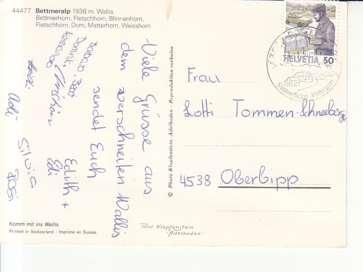 Cartoline postali: Bettmeralp 1990 – Usato da Bürglen TG venduto da StampGraf 1