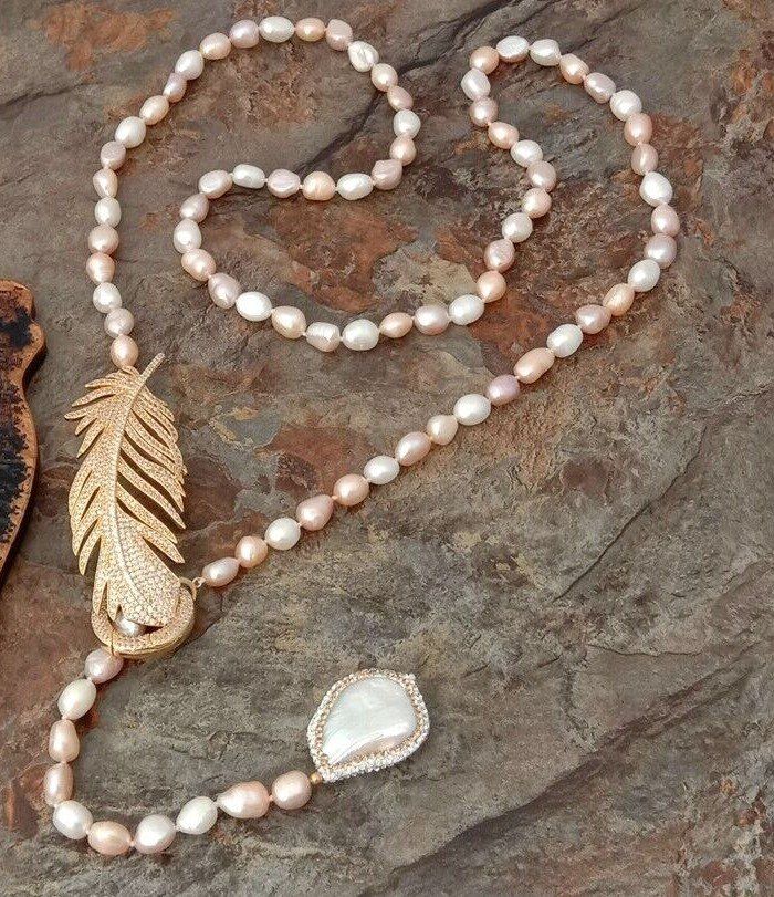 Catenine: Feder Barock Perlen Kette Echt Collier Plume Perle Véritable – Nuovo (secondo la descrizione) da Prilly venduto da ilyria73 2