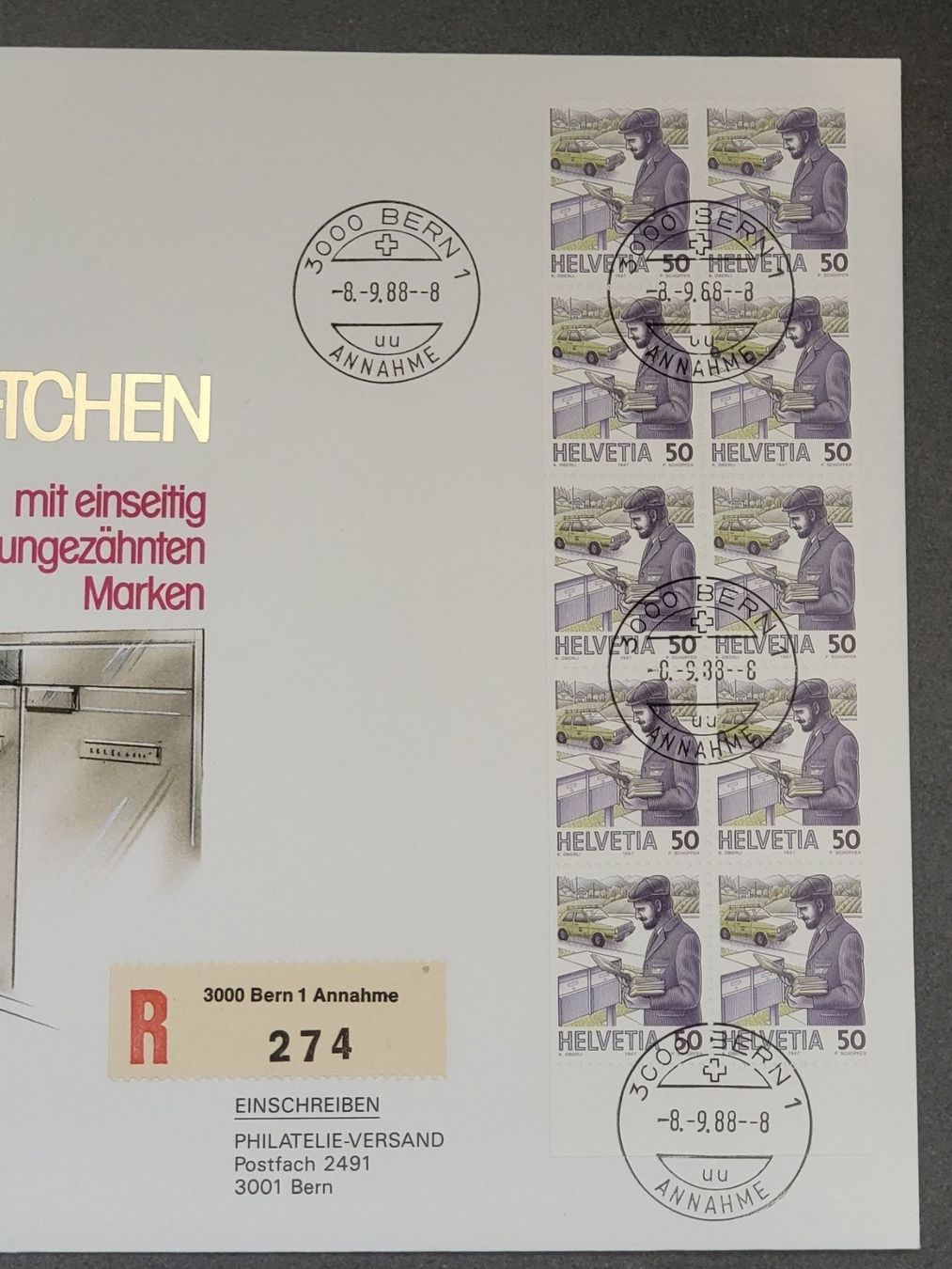 Tutti i francobolli: Couvert mit Markenheftchen "Postbote heute" 1988 – Nuovo (secondo la descrizione) da Weinfelden venduto da michaelino 2