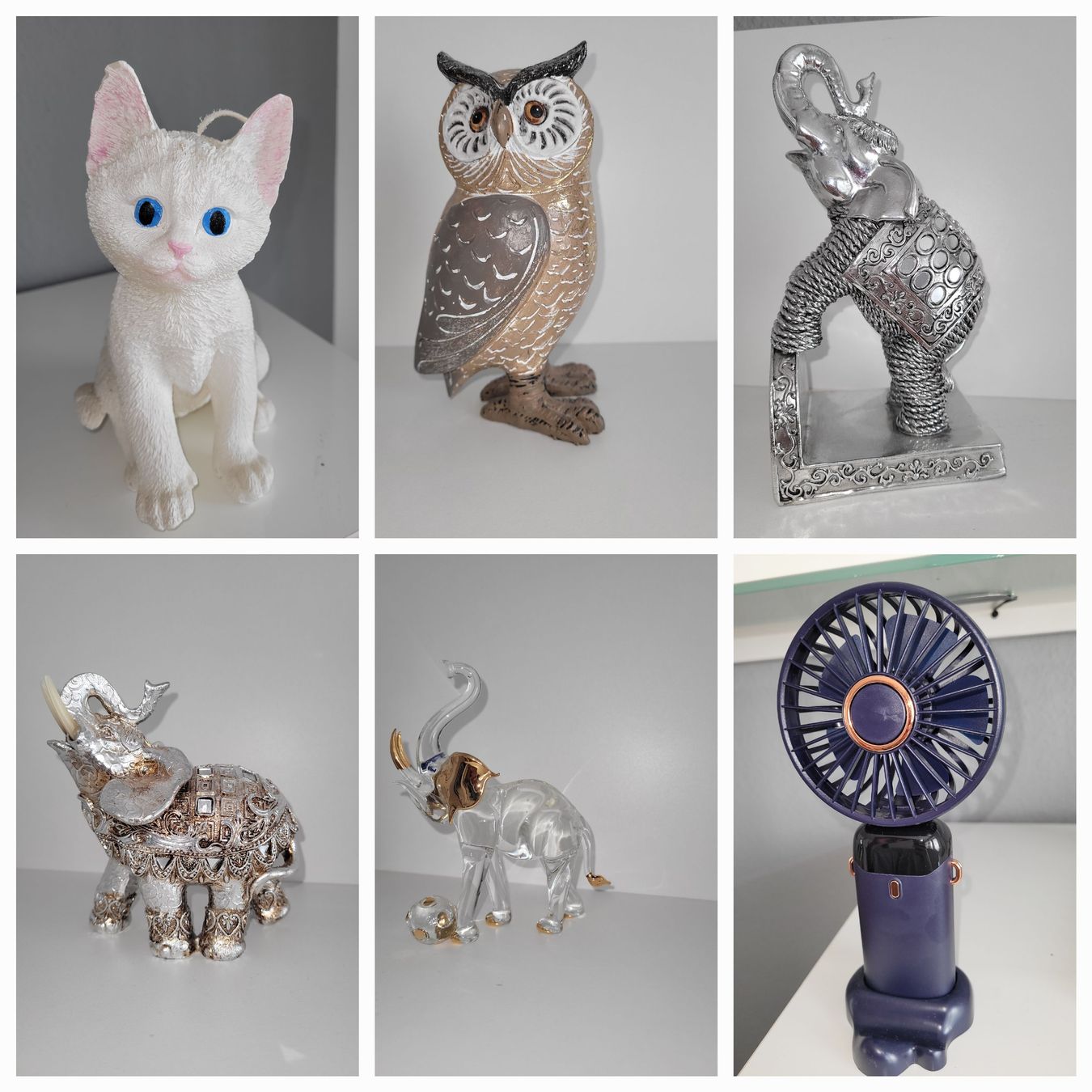 Figuren: Deko-Figuren: Elefant, Eule, Katze & Mini-Ventilator Set – Gebraucht aus Basel von elk_p92h