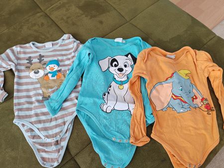 3  Bodys Disney Motive Langarm bunt gebraucht gr. 86/92