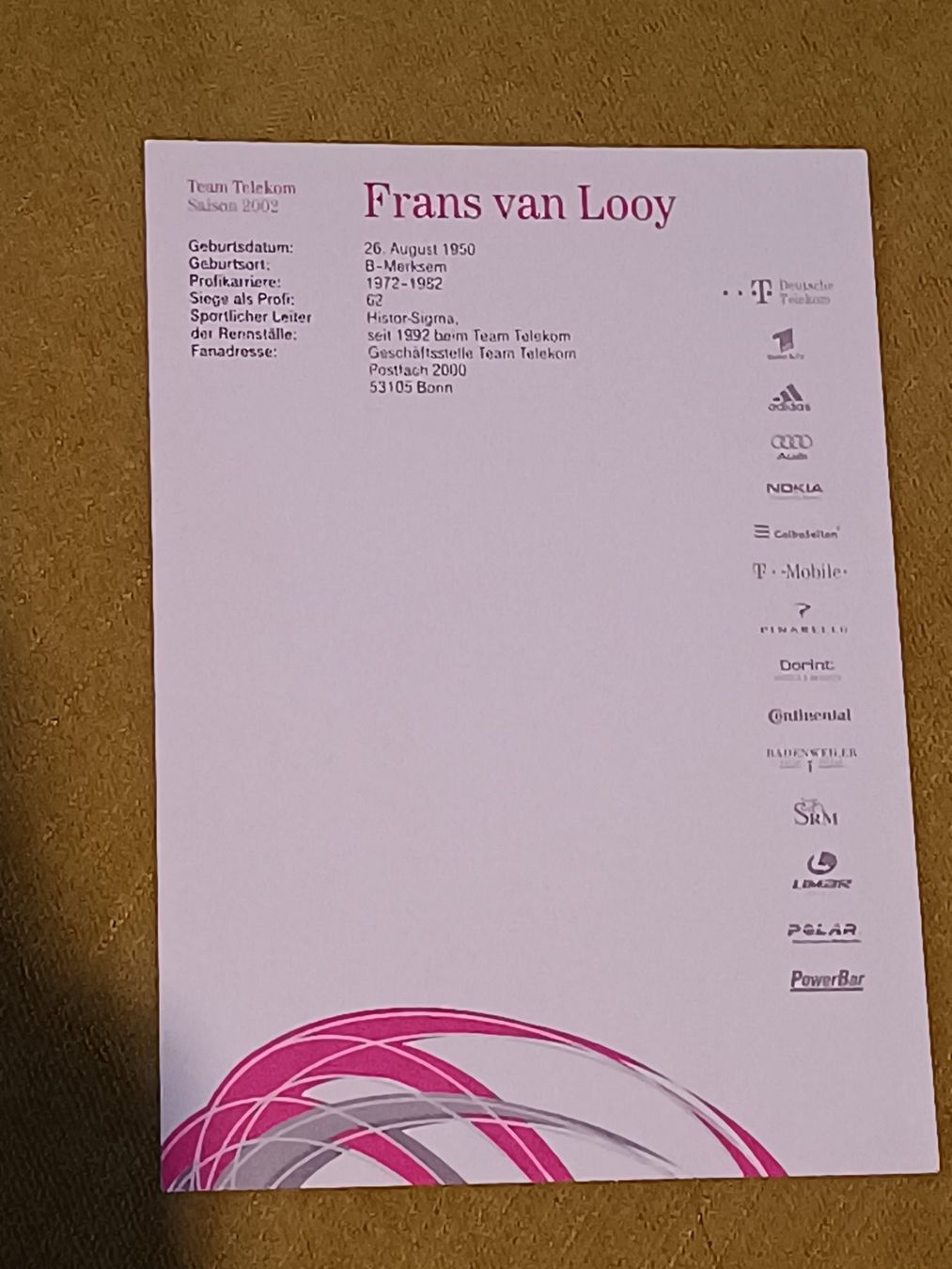 Autografi: Frans Van Looy - Rad - Handsigniert – Usato da Menziken venduto da Artographs 1