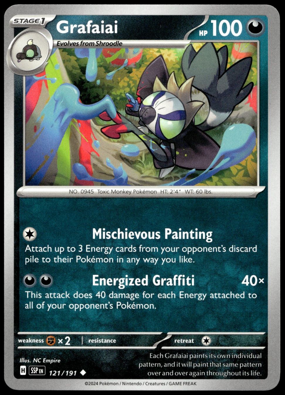 Pokémon Sammelbilder & Trading cards: Pokémon Grafaiai 121/191   SV08 Surging Sparks – Gebraucht aus Le Mouret von PokemonCards_CH