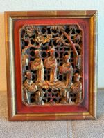 Vintage Chinesische Schnitzen Holz Panel 5 Figuren Verziert