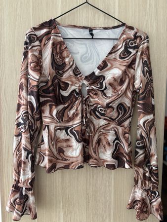 Marmoriertes Bluse mit V-Ausschnitt, Grösse S. New Yorker