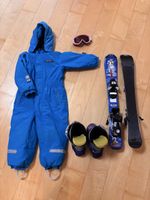 Ski 70 cm, mit Schuhen, Skianzug und Skibrille
