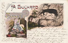 Luzern Löwendenkmal mit Chocolat Suchard Werbung