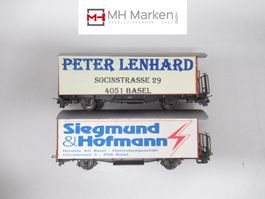 Bemo H0m Gedeckte Güterwagen mit Dachdecker und and. Werbung