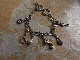 Swarowsky- Armband mit Charms, Silber Look, neuwertig
