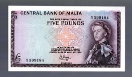 Malta noten 5 pounds rare-selten UNC