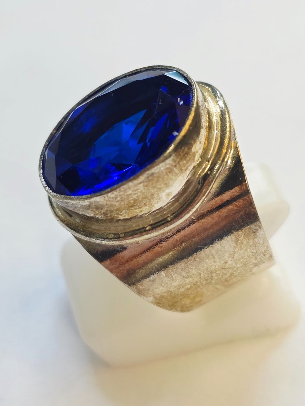 Bagues: Ring Silber grosser blauer Stein Grösse 68 17.7mm – Neuf (Voir description) à Zürich par ben_mn5h 5