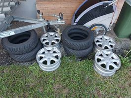 4 VW Alufelgen 6Jx14 ET45 4x100 + Winterreifen