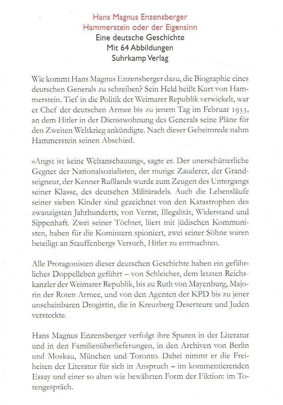 Livres: Hammerstein oder der Eigensinn – D'occasion à Flims - Dorf par Stagediver 2