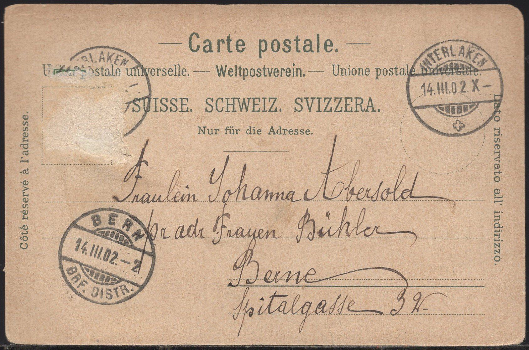 Cartoline postali: Gruss vom Berner Oberland  1902 – Usato da Aarau venduto da kufi44 1