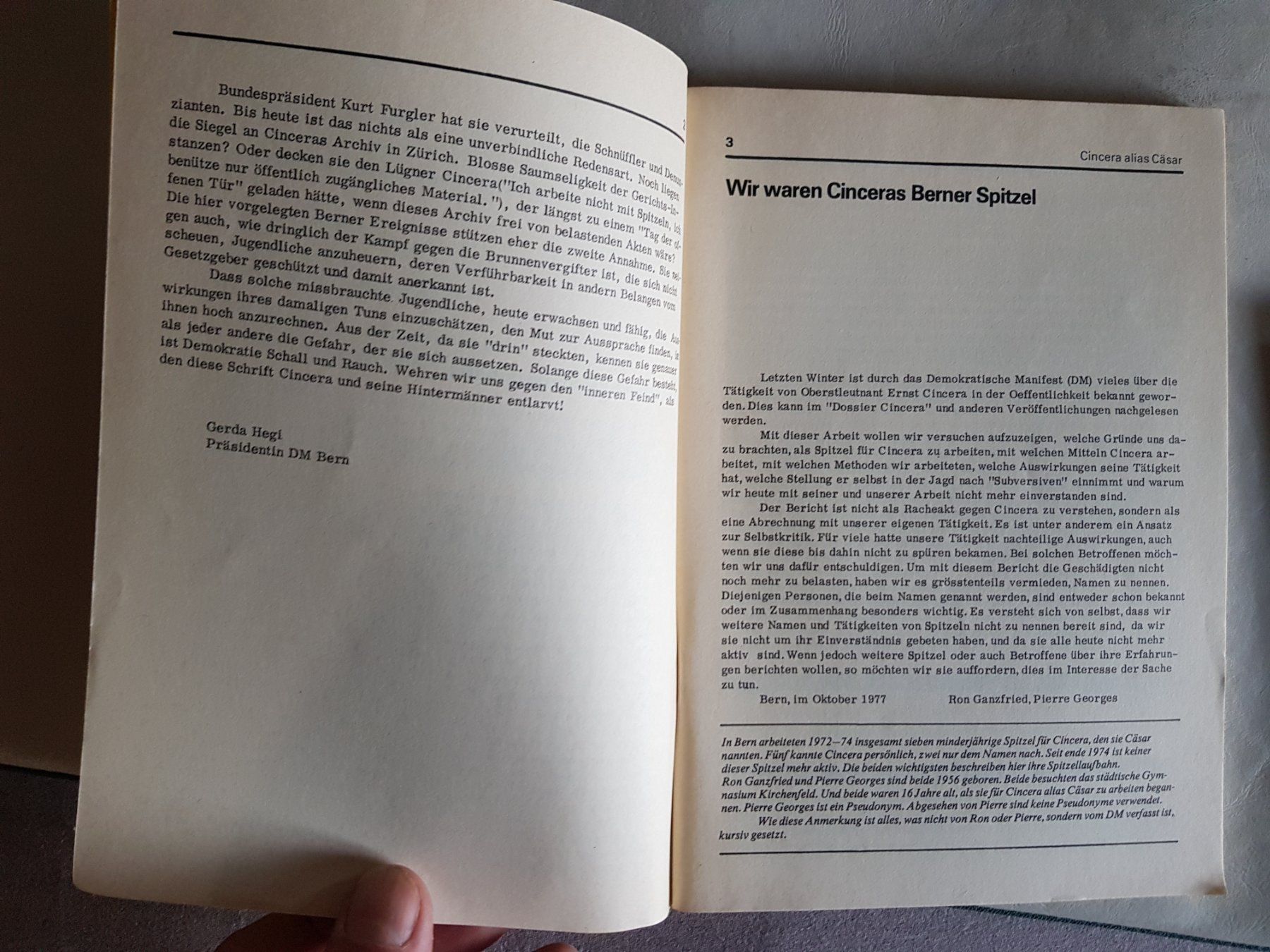 Libri: Cincera alias Cäsar - 1977 -  waren Cinceras Berner Spitzel – Usato da Walterswil BE venduto da Lonitti 8