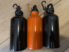 3 x Alu Trinkflasche Schwarz/ Orange