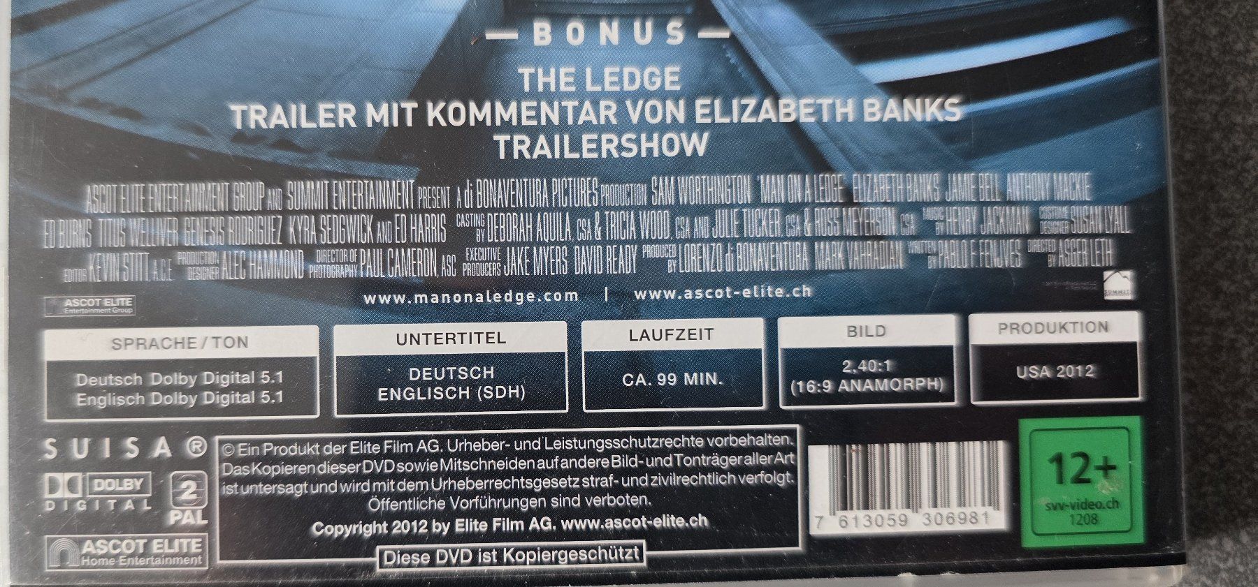 Alle DVDs: DVD Man on a Ledge – Gebraucht aus Oetwil am See von fineli2 1