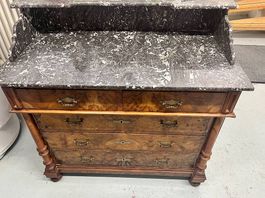Antike Kommode aus Holz mit Marmorplatte, gut erhalten, C...